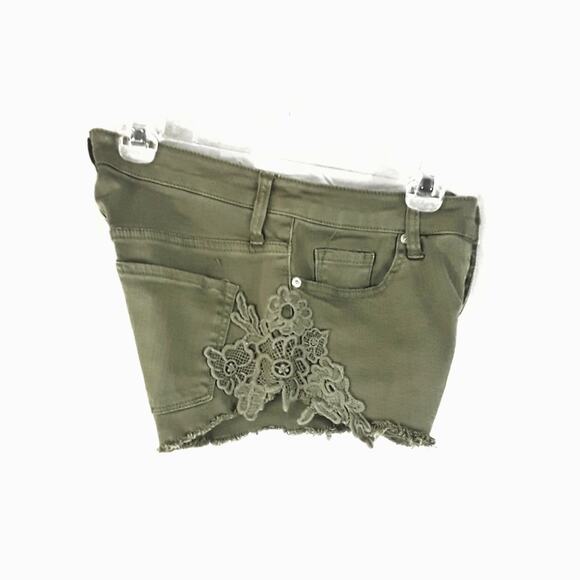 MOSSIMO Green Denim Shorts Size M Jean Cut Offs Lace Crochet Summer Festival - Picture 5 of 5